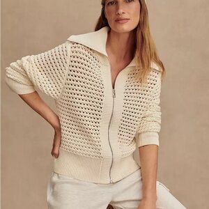 Varley Eloise Cream Open-Knit Zip Front Sweater Jacket XL